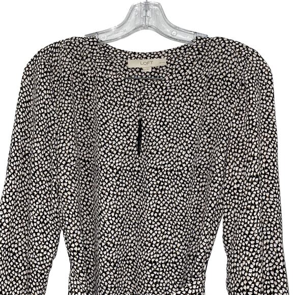 LOFT Black Blouson Dress White Floral long sleeves size S Petite NWT - Picture 5 of 9